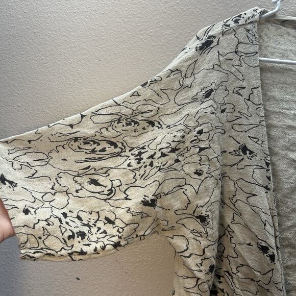 O’Neil Tan Floral Linen Cotton Kimono Tie Front Open Top Swimsuit Cover Up Boho - Picture 3 of 7